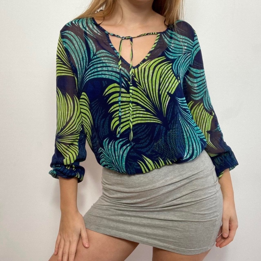 H&M Sheer Printed Chiffon Long Sleeve Top